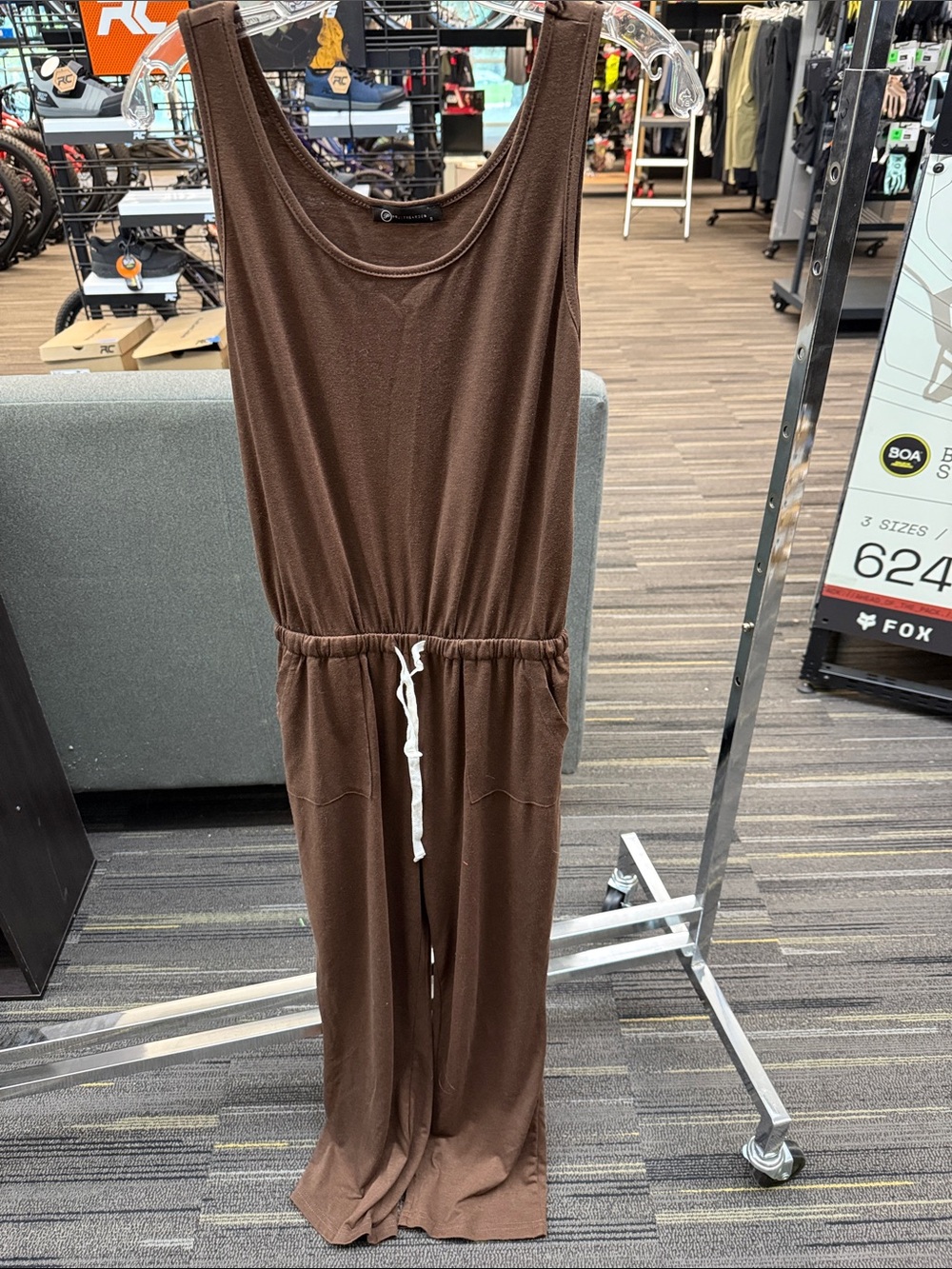 Brown Sleeveless Drawstring Jumpsuit - Size Small